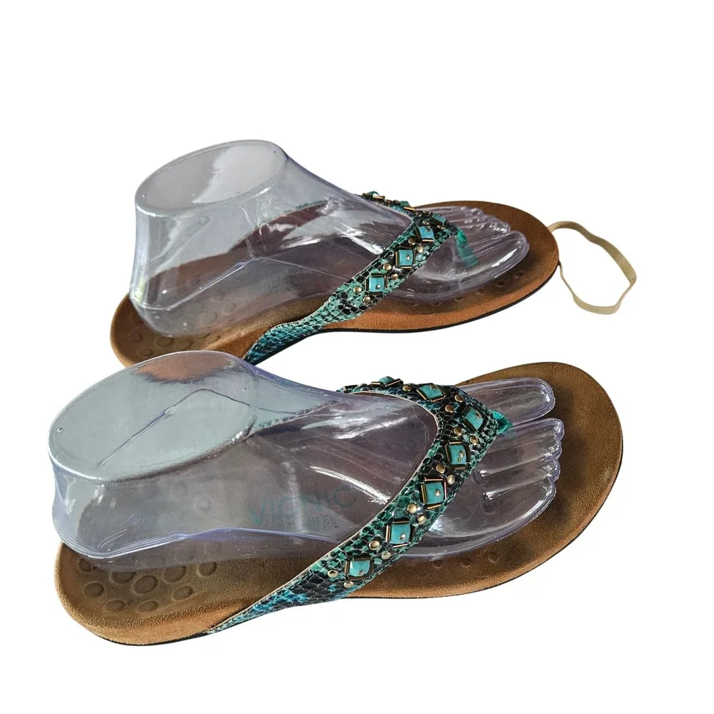 Vionic Floriana Teal Snakeskin Turquoise Studded Orthotic Sandals Womens 8 - Picture 4 of 7